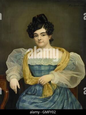 Porträt von Adriana Johanna van Wijck, Ehefrau von Johannes Ploos van Amstel, von Petrus van Schendel, 1829, niederländische Malerei, Öl auf Leinwand (BSLOC 2016 2 51) Stockfoto