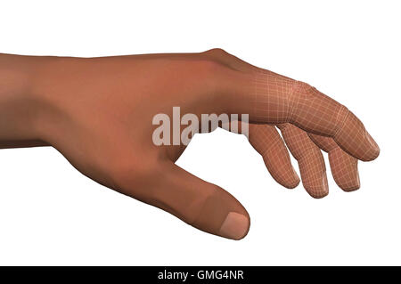 Menschliche Hand und Finger mit Draht Umriss. Künstliche Intelligenz futuristische 3d Illustration. Stockfoto