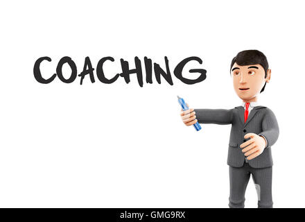 3D Illustration. Geschäftsmann mit einem Marker und Wort coaching. Business-Konzept. Isolierten weißen Hintergrund. Stockfoto