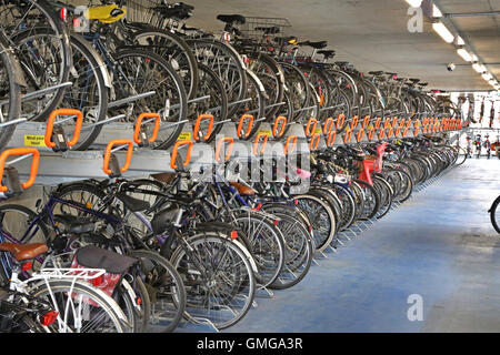 Zyklus-Racks im Inneren ein neues mehrstöckiges Bikepark in Cambridge, UK. Grenzt an das Ibis Hotel neben Cambridge Bahnhof Stockfoto