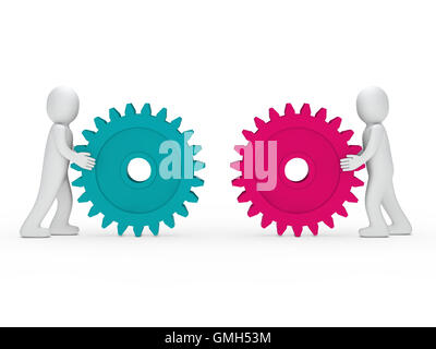 3D Mann schieben Getriebe Stockfoto