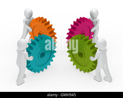 3D Geschäftsmann push-Getriebe Stockfoto