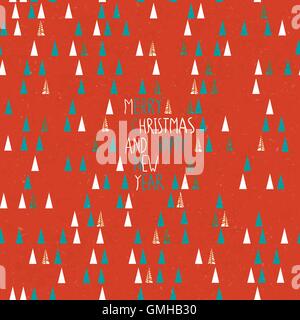 Merry Christmas Card geometrische Muster und Hand gezeichnet Schriftzug Stock Vektor