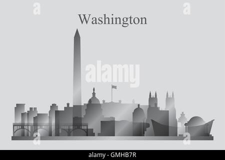 Washington Stadt Skyline Silhouette in Graustufen Stock Vektor