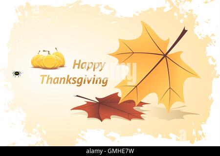 Orangefarbene Kürbisse und Blätter im Herbst Stock Vektor