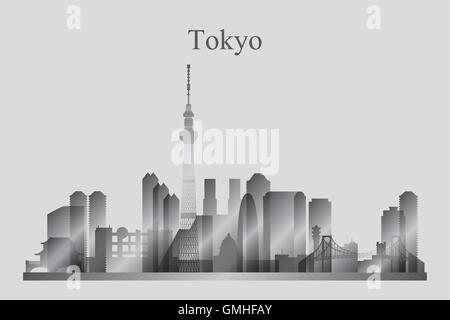 Tokyo City Skyline Silhouette in Graustufen Stock Vektor