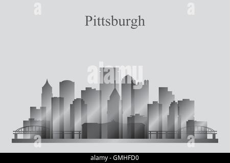 Pittsburgh Stadt Skyline Silhouette in Graustufen Stock Vektor