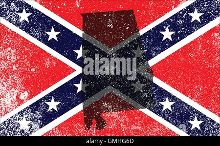 Rebel Bürgerkrieg Flagge mit Alabama Karte Stock Vektor