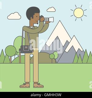 Fotografen nehmen Foto in Bergen Stock Vektor
