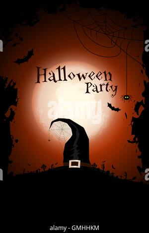 Halloween Zombie Party Poster mit Hut Stock Vektor