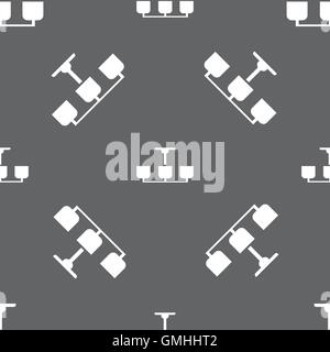 Kronleuchter Lampe Licht Symbol Zeichen. Nahtlose Muster auf einem grauen Hintergrund. Vektor Stock Vektor