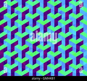 Nahtlose isometrische sechseckigen Cube Vektormuster in lila und blauen Kalk Stock Vektor
