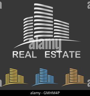 Metallische Stil Immobilien Vektor-Logo Design-Vorlage Stock Vektor