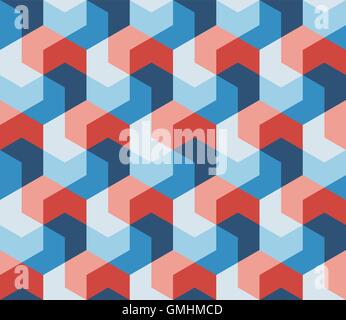 Vektor nahtlose sechseckige Form geometrische Muster In Pink rot & blau Stock Vektor