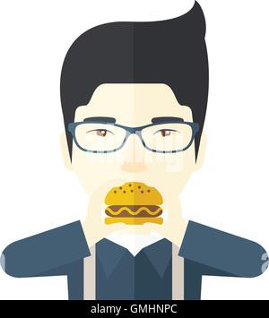 Mann isst Hamburger. Stock Vektor