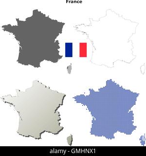 Frankreich-Umriss-Karte gesetzt Stock Vektor