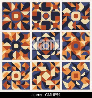 Nahtlose lila Orange Retro-geometrische ethnischen Vektormuster Stock Vektor