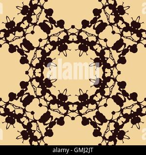 Entwerfen Sie Rorschach Inkblot Test. Braun auf gelben Aquarell symmetrischen Fleck. Abstrakte handgezeichnete endlose Muster malen. Seamless dekorative Stock Vektor