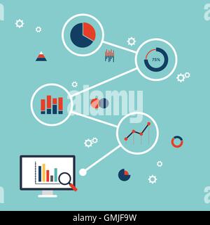 Geschäftsanalysen Daten, Finanzstatistiken, Datenbank-Suche Informationsanalyse, flache Design-Infografik-Konzept Stock Vektor