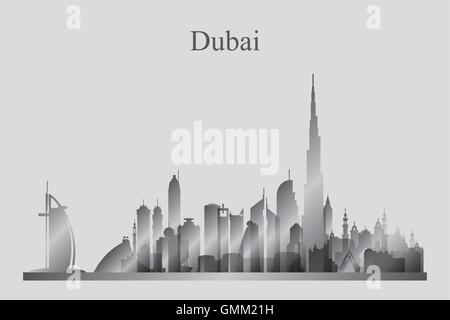 Dubai Stadt Skyline Silhouette in Graustufen Stock Vektor