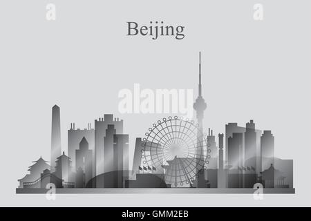 Beijing Stadt Skyline Silhouette in Graustufen Stock Vektor