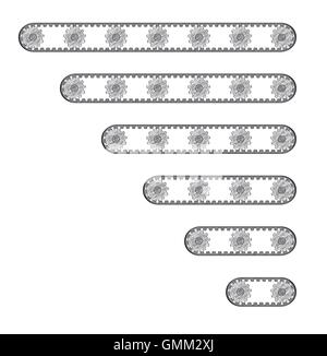 sechs Förderbänder mit vielen Zahnräder Stock Vektor