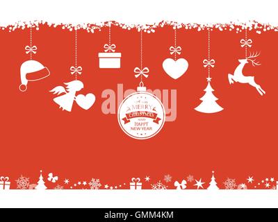 Rot Weihnachten Hintergrund mit hängende Ornamente und Grenze Stock Vektor