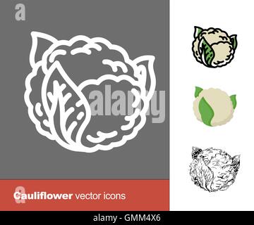 Blumenkohl-Vektor-Icons. Dünne Linie, flach, und hand gezeichnete Stile Stock Vektor