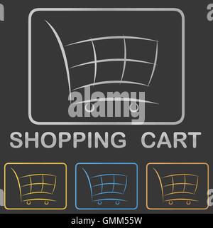 Metallischen Einkaufswagen-Symbol, Schaltfläche Design Sets Stock Vektor