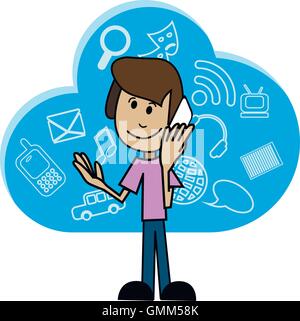 Karikatur Mann mit einem smartphone Stock Vektor