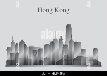 Hong Kong Skyline Stadtsilhouette in Graustufen Stock Vektor