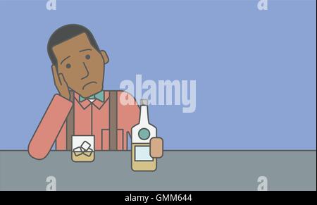 Mann mit Flasche und Glas. Stock Vektor