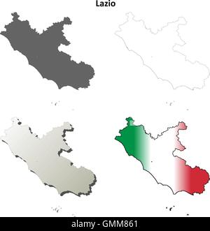 Lazio leer detaillierte Gliederung Karte gesetzt Stock Vektor