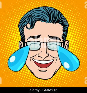 Retro-Emoji Tränen Freude Mann Gesicht Stock Vektor