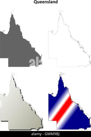 Queensland leer detaillierte Gliederung Karte gesetzt Stock Vektor