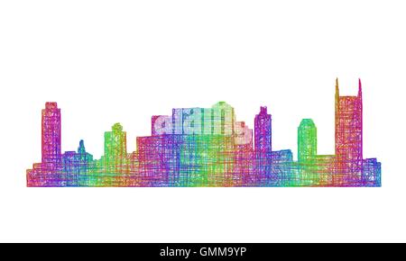 Nashville Skyline Silhouette - multicolor Strichzeichnungen Stock Vektor