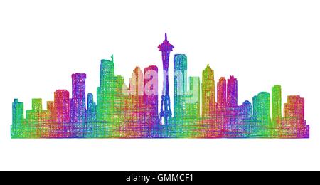 Seattle Skyline Silhouette - multicolor Strichzeichnungen Stock Vektor