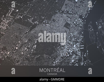Karte von Montreal, Satelliten-Ansicht, Stadt, Quebec, Kanada. 3D-Rendering Stockfoto