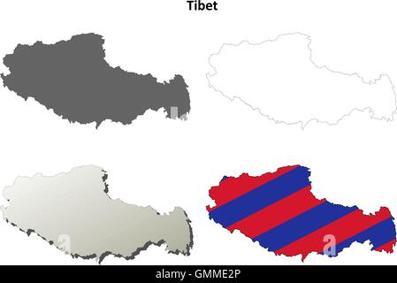 Tibet Umriss Karte Set - tibetische version Stock Vektor