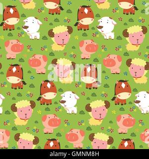 Tiere Musterdesign Leben liebenswert Nutztiere in Ackerland Stock Vektor