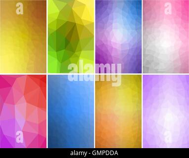 Vektor-Set acht geometrischen und low Poly-Hintergründe mit bunten Polygone. Diese Polygonals-Hintergründe sind ideal für Bildschirm Stock Vektor