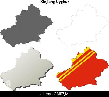 Xinjiang Uyghur Umriss Karte Set - chinesische version Stock Vektor