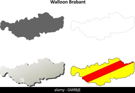 Walloon Brabant Umriss Karte Set - wallonische version Stock Vektor