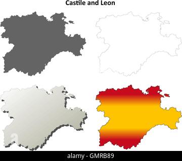 Kastilien und Leon leer detaillierte Gliederung Karte gesetzt Stock Vektor