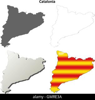 Catalonia leer detaillierte Gliederung Karte Set - katalanische version Stock Vektor