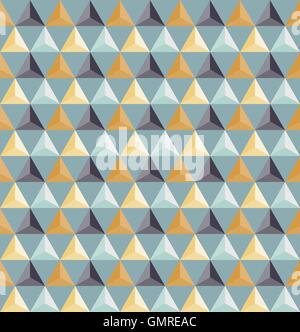 Vektor nahtlose geometrischen Dreieck Gittermuster in den blauen und gelben Farben schattiert Stock Vektor