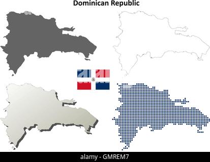 Dominikanische Republik Umriss Karte gesetzt Stock Vektor