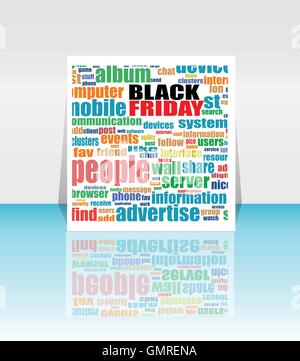 Schwarzer Freitag. Hintergrund mit Sozialnetz Keywords. Vektor-Illustration. Stock Vektor