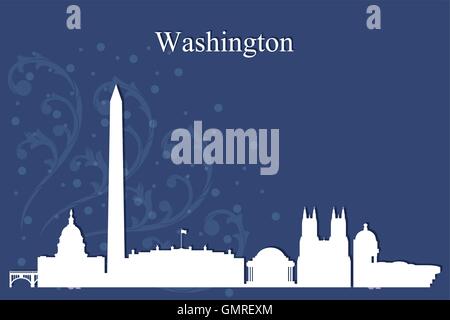 Washington Stadt Skyline Silhouette auf blauem Hintergrund Stock Vektor