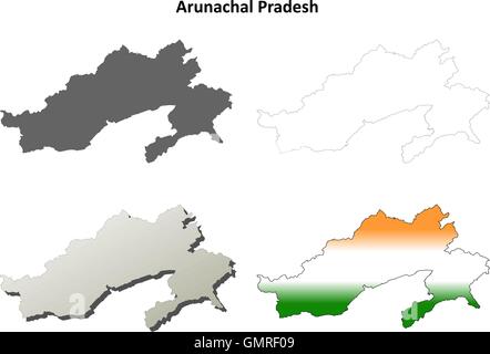 Arunachal Pradesh leere Umriss Karte gesetzt Stock Vektor